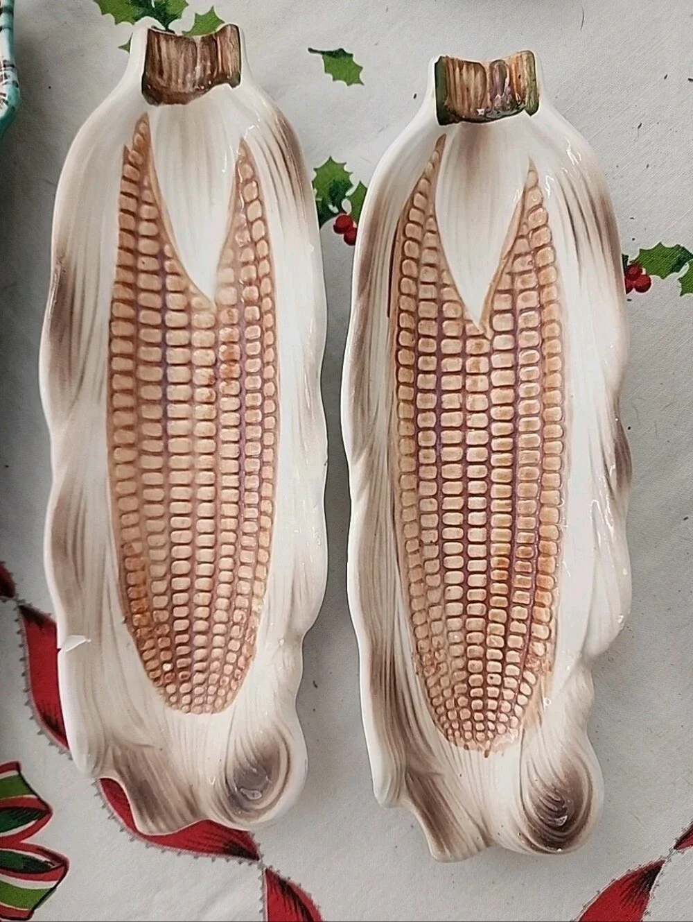 Vintage 1950s Corn on the Cob Dishes Ceramic Holders Set of Four